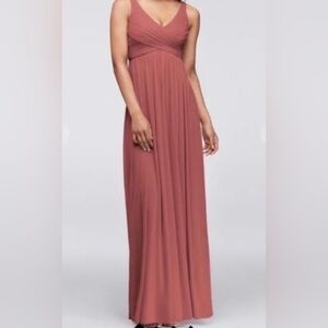 David’s Bridal | Long Mesh Chiffon Dress w/ Cowl Back Detail | Sedona Pink | 14
